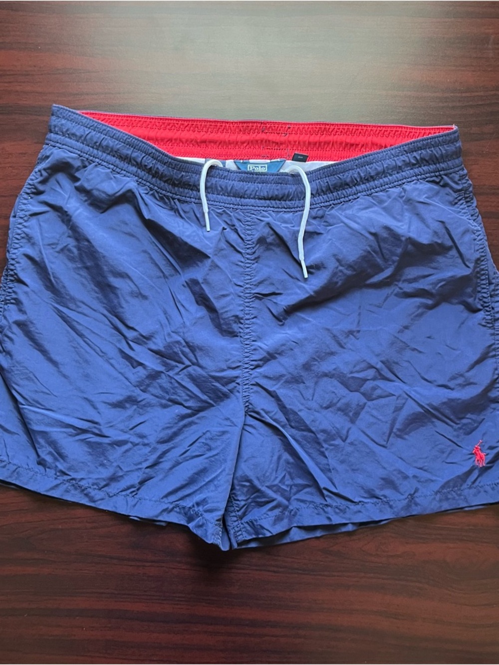 Vintage Polo Ralph Lauren Shorts Navy Swim Trunks Mesh Lined Red Pony Size Large